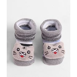 Cute Walk by Babyhug Socks  with Cat Applique - Grey