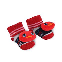 Cute Walk by Babyhug Fabric Slip On Socks Shoes with Duck Applique - Red & Black