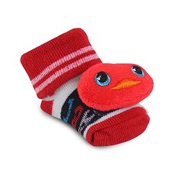 Cute Walk by Babyhug Fabric Slip On Socks Shoes with Duck Applique - Red & Black
