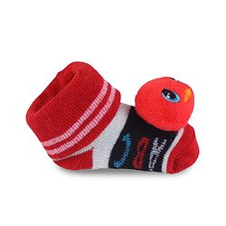Cute Walk by Babyhug Fabric Slip On Socks Shoes with Duck Applique - Red & Black