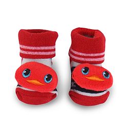 Cute Walk by Babyhug Fabric Slip On Socks Shoes with Duck Applique - Red & Black