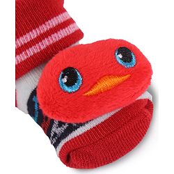 Cute Walk by Babyhug Fabric Slip On Socks Shoes with Duck Applique - Red & Black