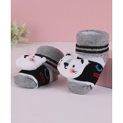 Cute Walk by Babyhug Fabric Slip On Socks Shoes with Applique - Grey & Black
