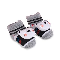 Cute Walk by Babyhug Fabric Slip On Socks Shoes with Applique - Grey & Black