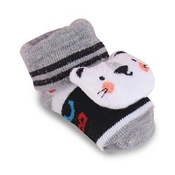 Cute Walk by Babyhug Fabric Slip On Socks Shoes with Applique - Grey & Black