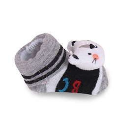 Cute Walk by Babyhug Fabric Slip On Socks Shoes with Applique - Grey & Black