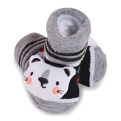 Cute Walk by Babyhug Fabric Slip On Socks Shoes with Applique - Grey & Black