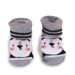 Cute Walk by Babyhug Fabric Slip On Socks Shoes with Applique - Grey & Black