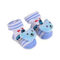 Cute Walk by Babyhug Fabric Slip On Socks Shoes with Bear Applique - Light Blue & White