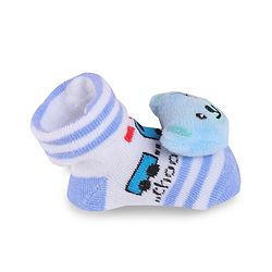 Cute Walk by Babyhug Fabric Slip On Socks Shoes with Bear Applique - Light Blue & White