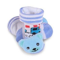 Cute Walk by Babyhug Fabric Slip On Socks Shoes with Bear Applique - Light Blue & White