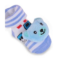 Cute Walk by Babyhug Fabric Slip On Socks Shoes with Bear Applique - Light Blue & White