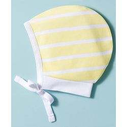Babyhug 100% Cotton Interlock Knit Caps With Animal Print Pack Of 2 Yellow & White - Diameter 16 cm