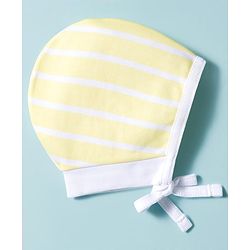 Babyhug 100% Cotton Interlock Knit Caps With Animal Print Pack Of 2 Yellow & White - Diameter 16 cm
