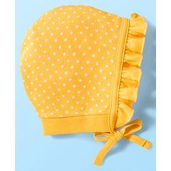 Babyhug 100% Cotton Interlock Knit Caps With Polka Dots & Floral Print Pack Of 2 - Diameter 17 cm