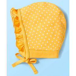 Babyhug 100% Cotton Interlock Knit Caps With Polka Dots & Floral Print Pack Of 2 - Diameter 17 cm