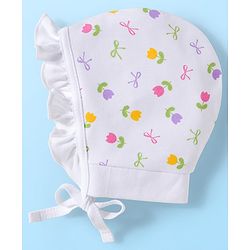 Babyhug 100% Cotton Interlock Knit Caps With Polka Dots & Floral Print Pack Of 2 - Diameter 17 cm
