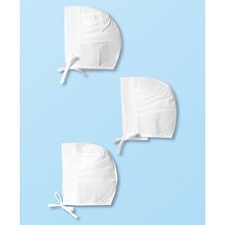 Babyhug 100% Cotton Woven Solid Color Bonnet Cap Pack of 3 White - Diameter 13 cm