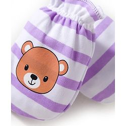 Babyhug 100% Cotton Interlock Knit Mittens & Booties Set With Animal Print - Purple