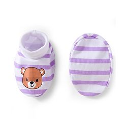 Babyhug 100% Cotton Interlock Knit Mittens & Booties Set With Animal Print - Purple