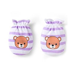 Babyhug 100% Cotton Interlock Knit Mittens & Booties Set With Animal Print - Purple