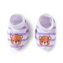 Babyhug 100% Cotton Interlock Knit Mittens & Booties Set With Animal Print - Purple