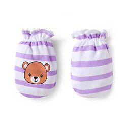 Babyhug 100% Cotton Interlock Knit Mittens & Booties Set With Animal Print - Purple