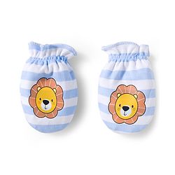 Babyhug 100% Cotton Interlock Knit Mittens & Booties Set With Animal Print - Blue