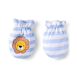 Babyhug 100% Cotton Interlock Knit Mittens & Booties Set With Animal Print - Blue