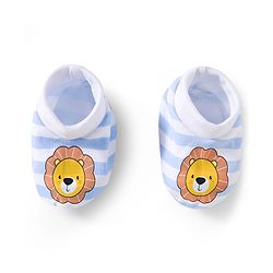 Babyhug 100% Cotton Interlock Knit Mittens & Booties Set With Animal Print - Blue