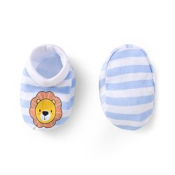 Babyhug 100% Cotton Interlock Knit Mittens & Booties Set With Animal Print - Blue