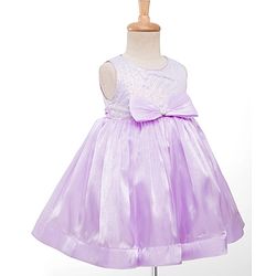 Babyhug Woven Sleeveless Party Dress with Headband  Sequin Detailing & Bow Applique - Lavender
