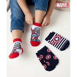 Cute Walk by Babyhug Marvel Knitted Ankle Length Anit Bacterial Socks With Captain America Graphics Pack Of 3 - Navy Blue & Red
