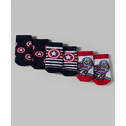 Cute Walk by Babyhug Marvel Knitted Ankle Length Anit Bacterial Socks With Captain America Graphics Pack Of 3 - Navy Blue & Red