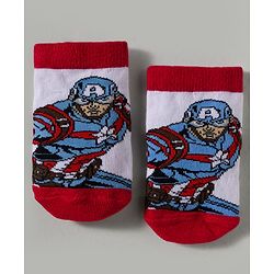 Cute Walk by Babyhug Marvel Knitted Ankle Length Anit Bacterial Socks With Captain America Graphics Pack Of 3 - Navy Blue & Red