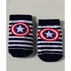 Cute Walk by Babyhug Marvel Knitted Ankle Length Anit Bacterial Socks With Captain America Graphics Pack Of 3 - Navy Blue & Red