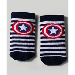 Cute Walk by Babyhug Marvel Knitted Ankle Length Anit Bacterial Socks With Captain America Graphics Pack Of 3 - Navy Blue & Red