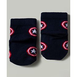 Cute Walk by Babyhug Marvel Knitted Ankle Length Anit Bacterial Socks With Captain America Graphics Pack Of 3 - Navy Blue & Red