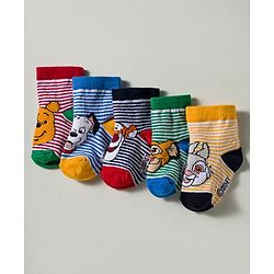 Cute Walk by Babyhug Disney Knited Ankle Length Anti Bacterial Socks With Disney Character Design Pack Of 5 - Multicolour