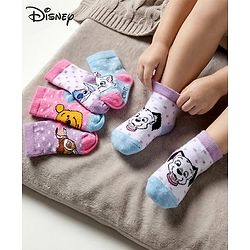 Cute Walk by Babyhug Disney Knitted Ankle Length Anti Bacterial Socks With Disney Character Design Pack Of 5 - Multicolour