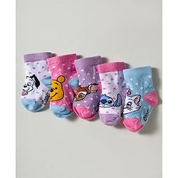Cute Walk by Babyhug Disney Knitted Ankle Length Anti Bacterial Socks With Disney Character Design Pack Of 5 - Multicolour