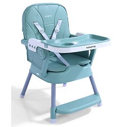 Babyhug 3 in 1 Set Up High Chair for Baby  Green| High Chair, Feeding Chair & Booster Chair| 5-Point Safety Harness| Adjustable Double Food Tray| Cushioned Seat| Foldable| Anti-Skid Feet