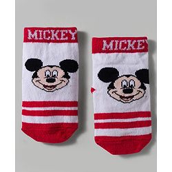Cute Walk by Babyhug Disney  Knitted Ankle Length Anti Bacterial Socks With Mickey Mouse and Friends Graphic Pack of 3 - Red & Blue