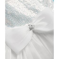 Babyhug Woven Half Sleeves Party Dress with Headband Sequin Detailing & Bow Applique - White