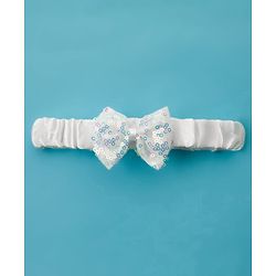 Babyhug Woven Half Sleeves Party Dress with Headband Sequin Detailing & Bow Applique - White