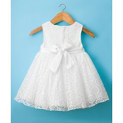 Babyhug Woven Sleeveless Lace Baptism Party Dress with Headband Booties & Pearl Detailing - White