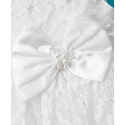 Babyhug Woven Sleeveless Lace Baptism Party Dress with Headband Booties & Pearl Detailing - White