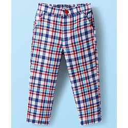 Babyhug Cotton Woven Full Sleeves Giraffe Printed Party T-Shirt & Trouser Set with Yarn Dyed Checks Waistcoat - Blue