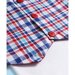 Babyhug Cotton Woven Full Sleeves Giraffe Printed Party T-Shirt & Trouser Set with Yarn Dyed Checks Waistcoat - Blue