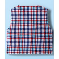 Babyhug Cotton Woven Full Sleeves Giraffe Printed Party T-Shirt & Trouser Set with Yarn Dyed Checks Waistcoat - Blue